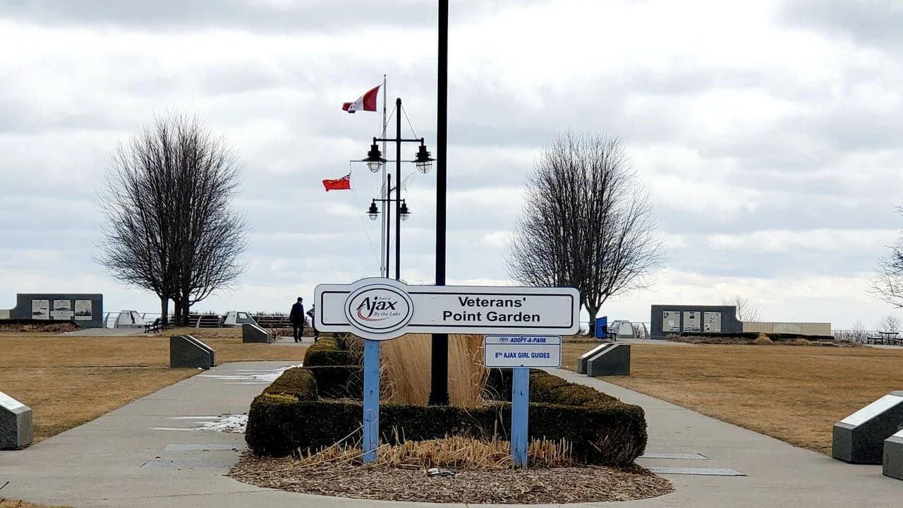Veterans' Point Garden memorial park in Ajax, Ontario; no identifiable people.